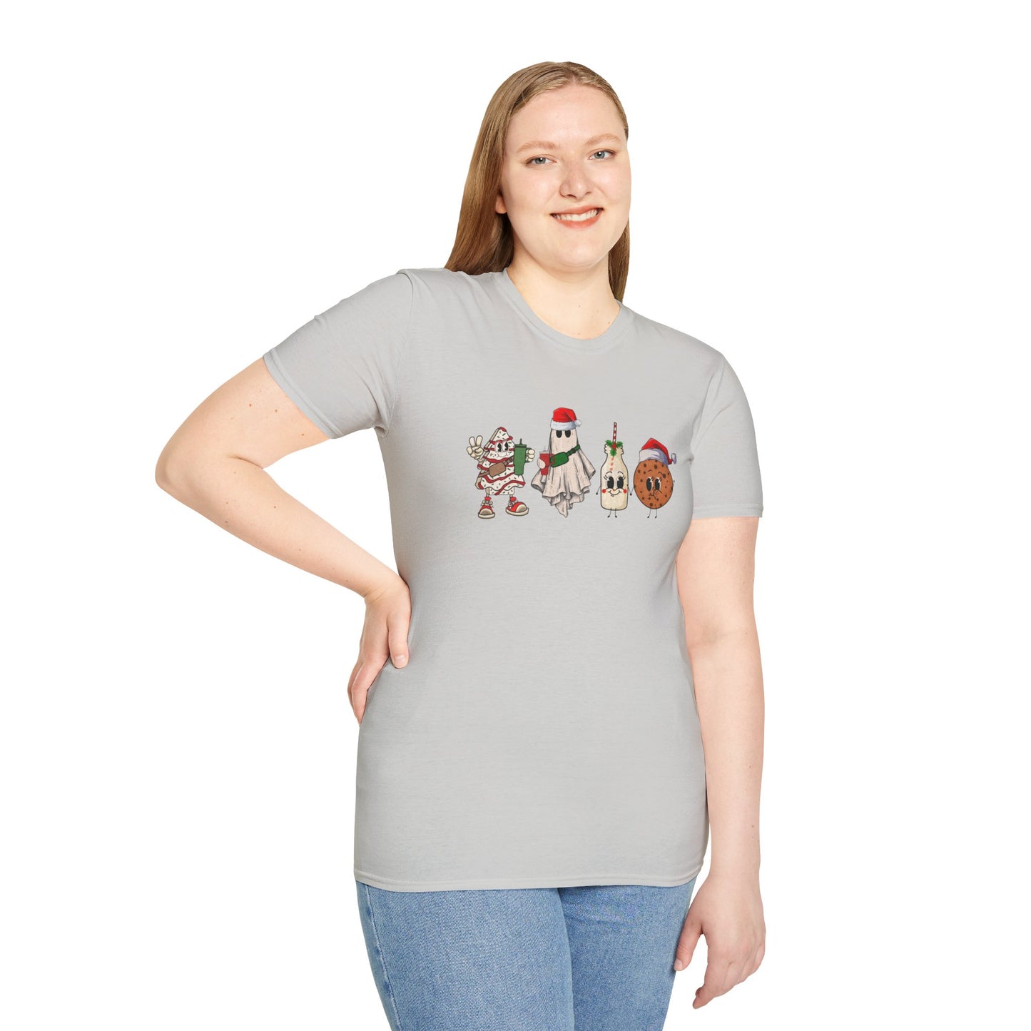 Milk and Cookies Christmas Unisex Heavy Cotton Tee, Christmas Tree Tee, Ghost Christmas Tee, Little Debbie's Christmas Tee