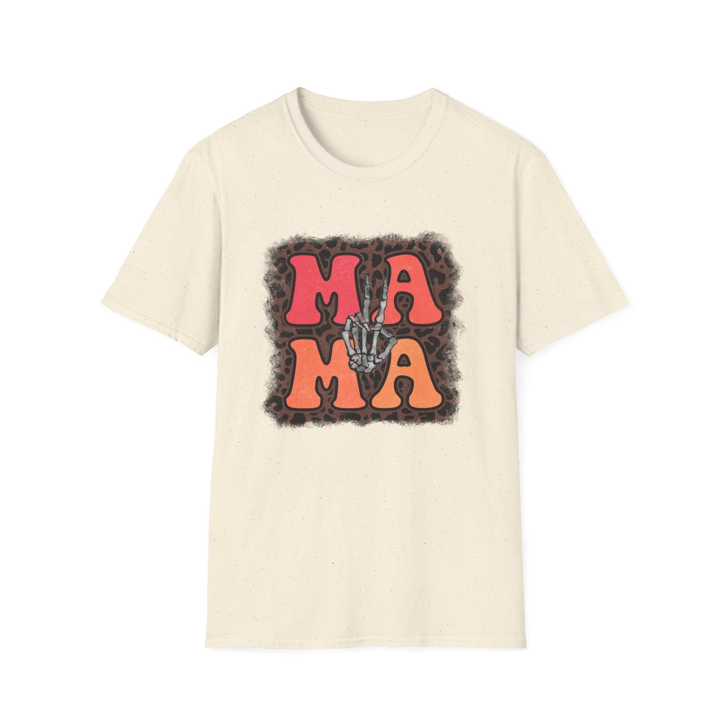 Mama Skeleton Hand Peace Sign T-Shirt | Leopard Background