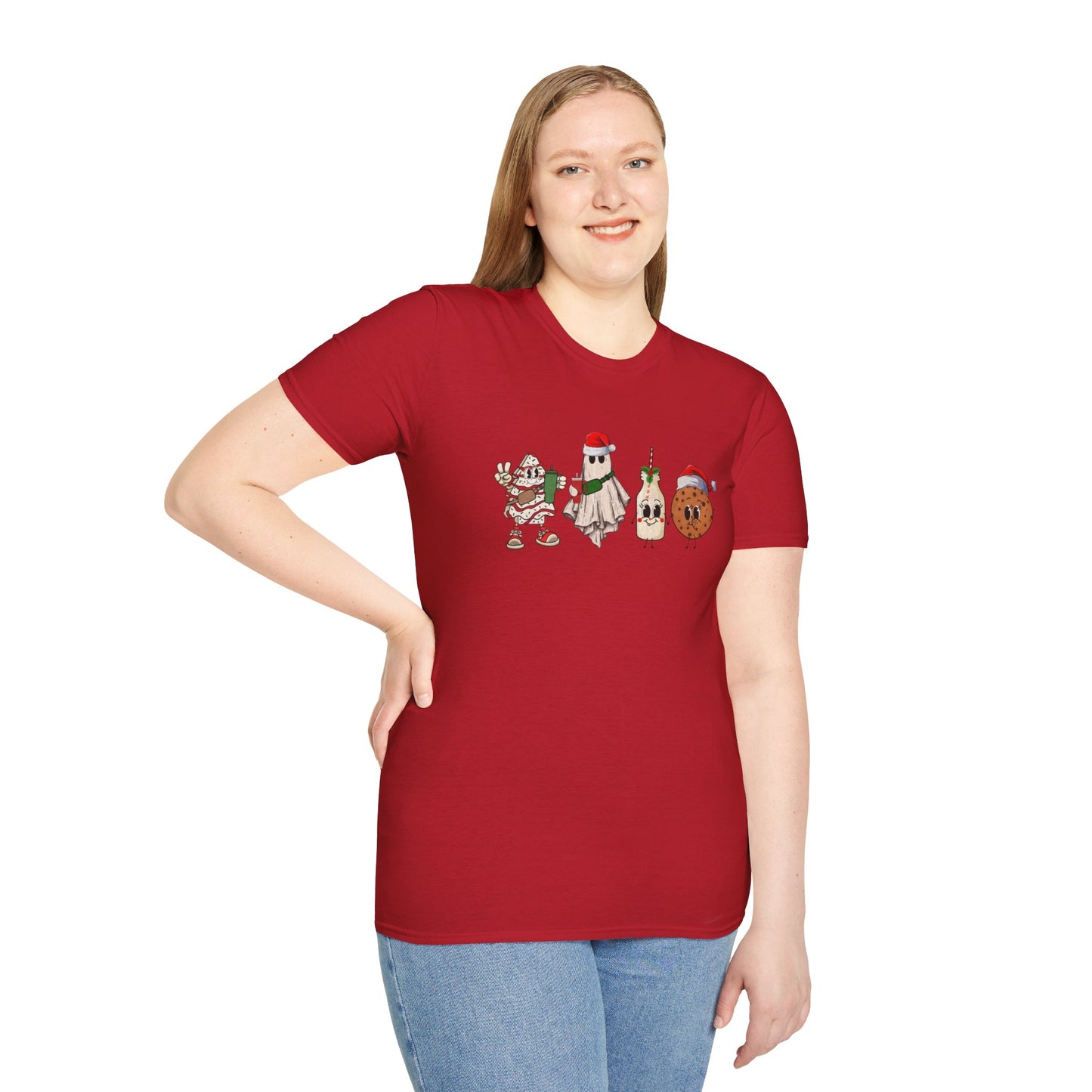 Milk and Cookies Christmas Unisex Heavy Cotton Tee, Christmas Tree Tee, Ghost Christmas Tee, Little Debbie's Christmas Tee