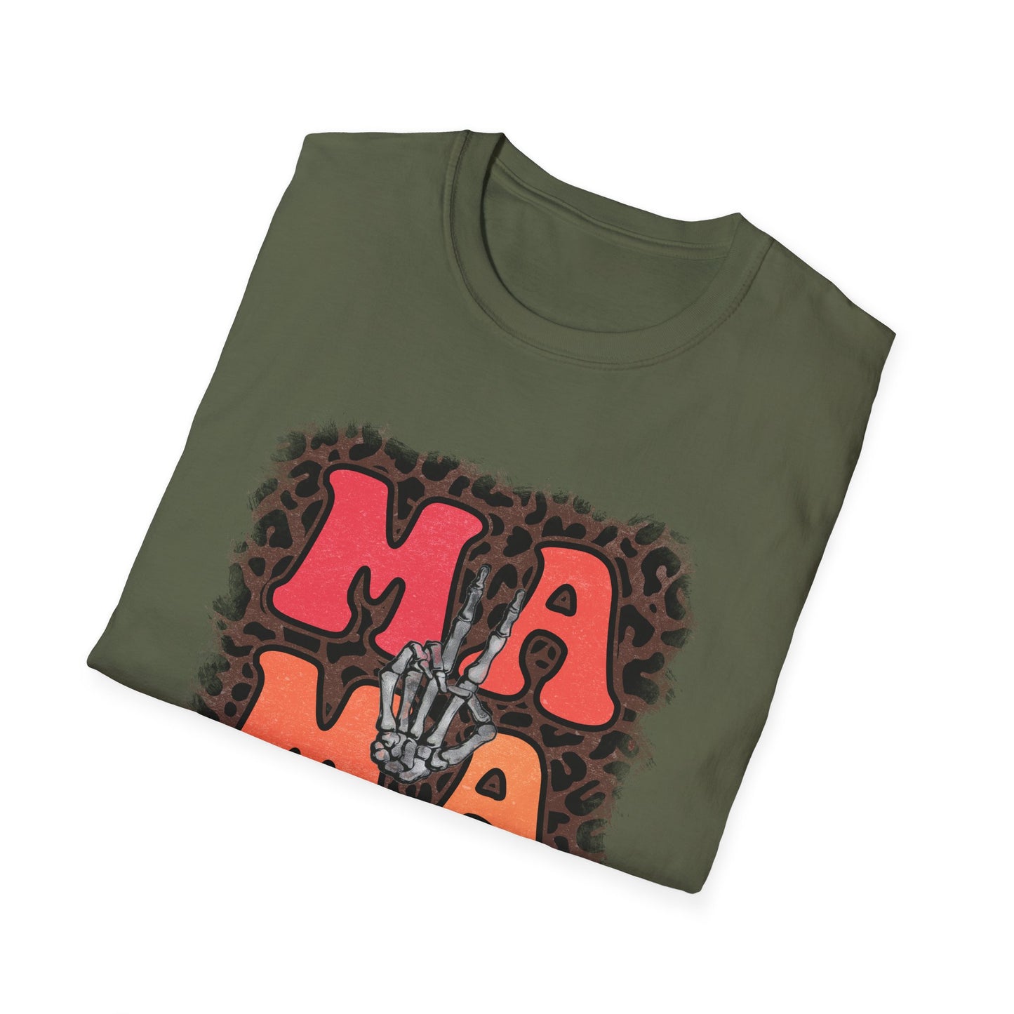 Mama Skeleton Hand Peace Sign T-Shirt | Leopard Background