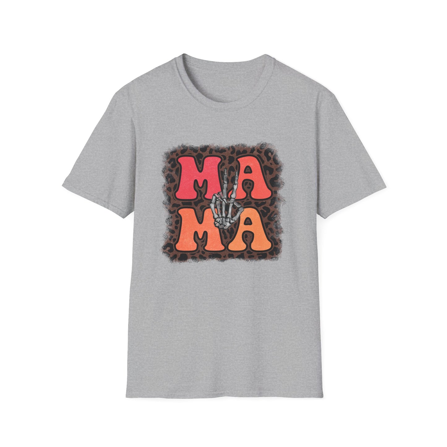 Mama Skeleton Hand Peace Sign T-Shirt | Leopard Background