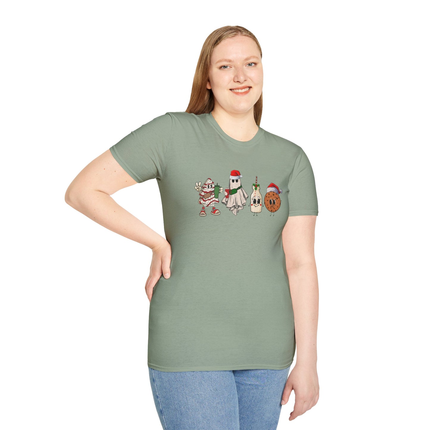 Milk and Cookies Christmas Unisex Heavy Cotton Tee, Christmas Tree Tee, Ghost Christmas Tee, Little Debbie's Christmas Tee