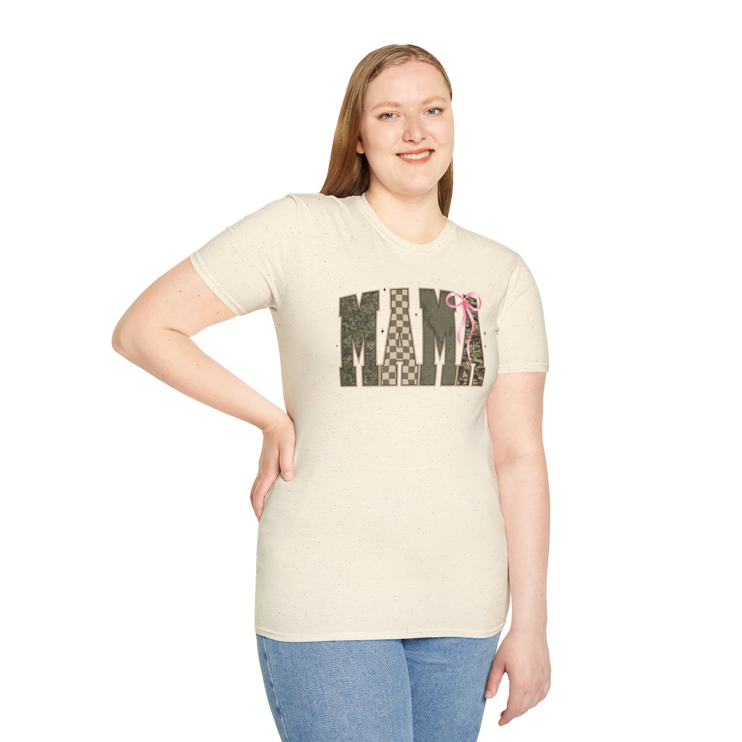 Coquette Mama green camo checkered board pink bow T-Shirt
