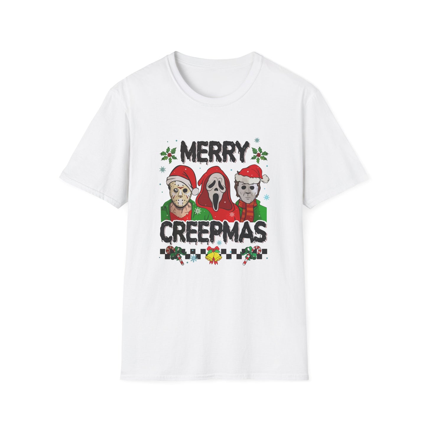 Merry Creepmas Unisex Heavy Cotton Tee, Horror Christmas Tee, Jason, Christmas Tee, Scream Christmas Tee, Michael Christmas Tee