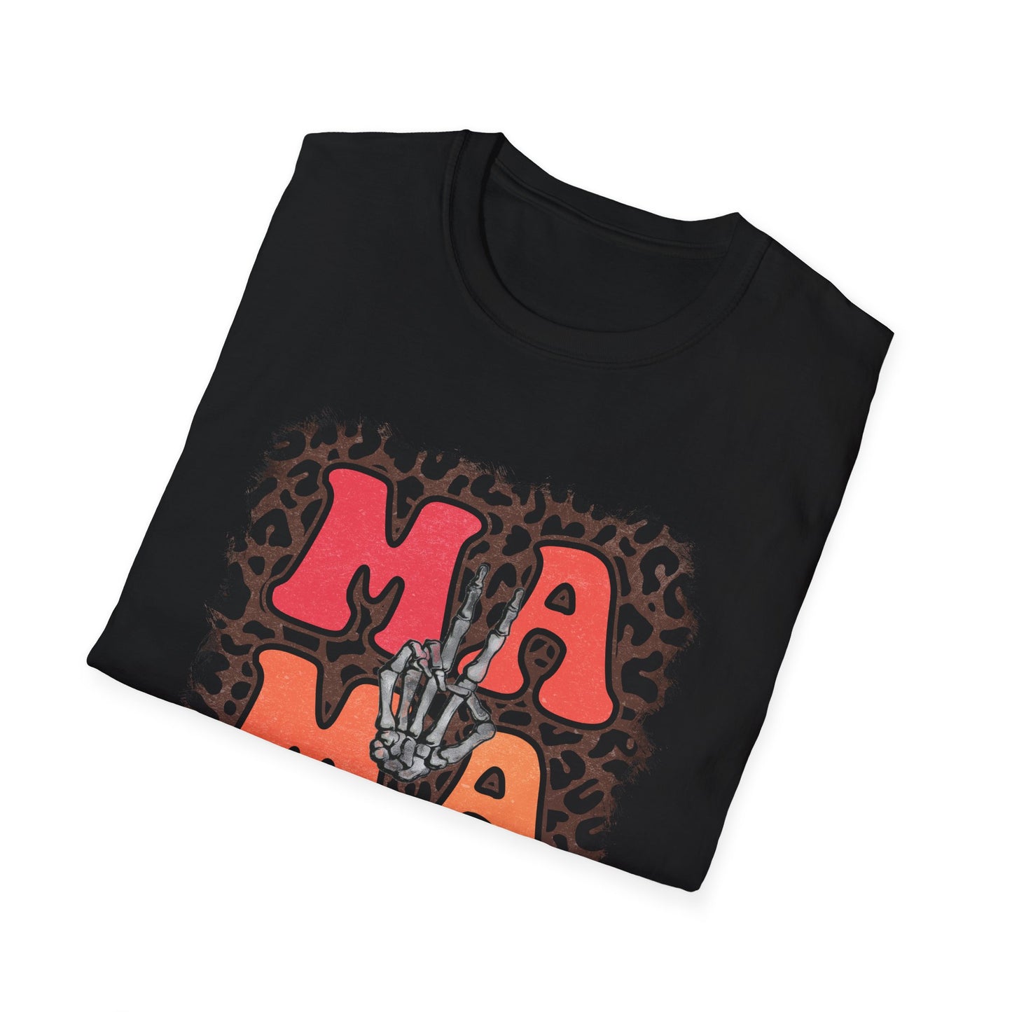 Mama Skeleton Hand Peace Sign T-Shirt | Leopard Background