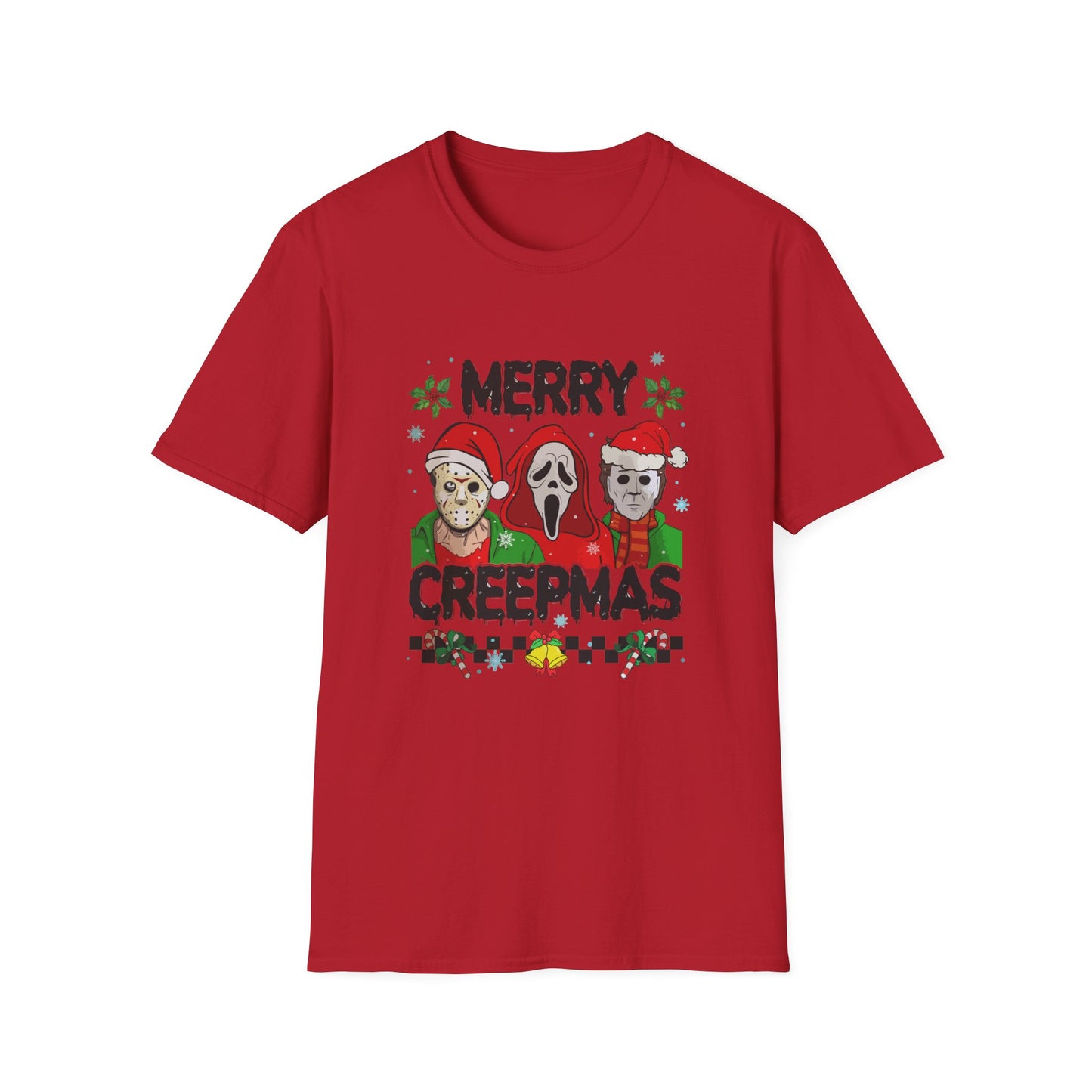 Merry Creepmas Unisex Heavy Cotton Tee, Horror Christmas Tee, Jason, Christmas Tee, Scream Christmas Tee, Michael Christmas Tee