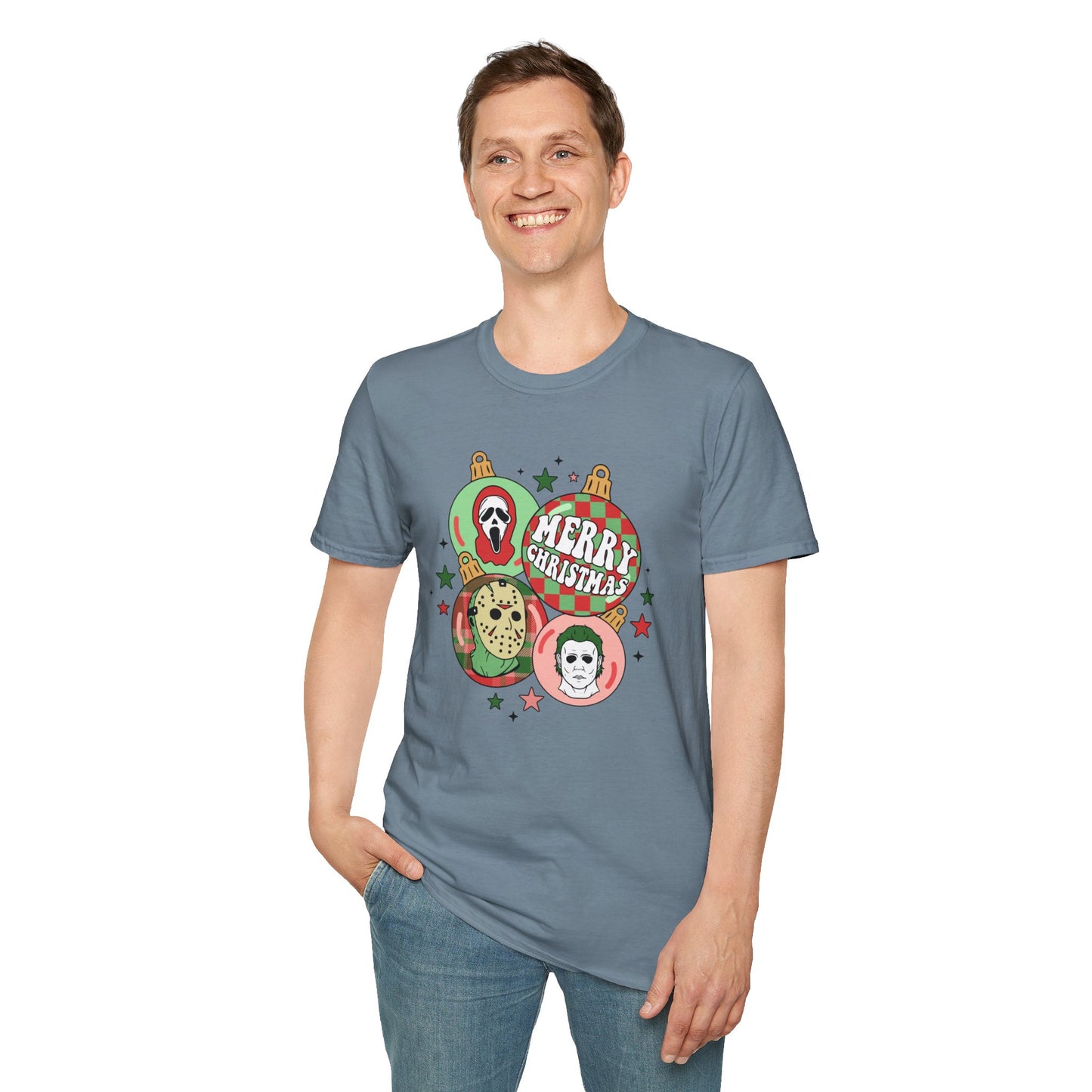 Merry Christmas Horror Unisex Heavy Cotton Tee, Jason Christmas Tee, Scream Christmas Tee, Michael Christmas Tee, Horror Christmas Tee