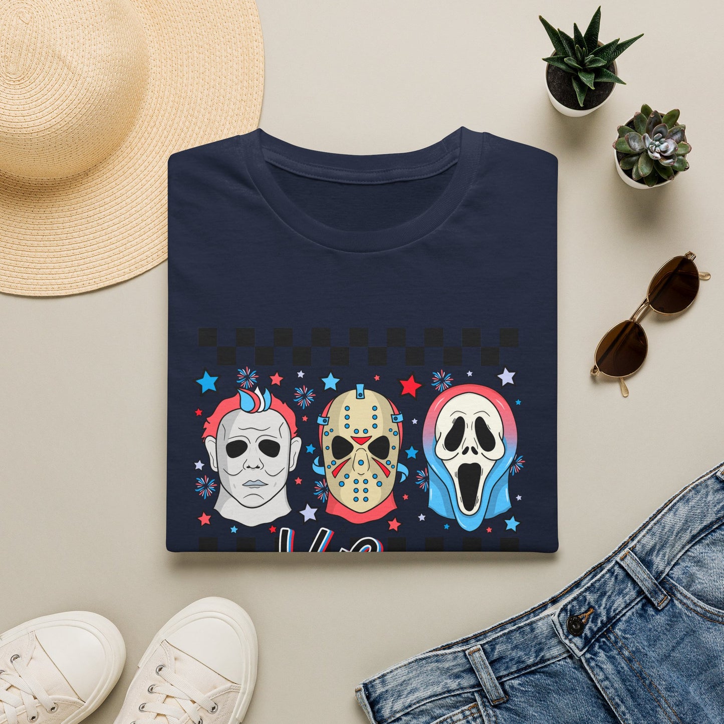 Horror Americana T-Shirt — Red, White & Blue Horror Characters