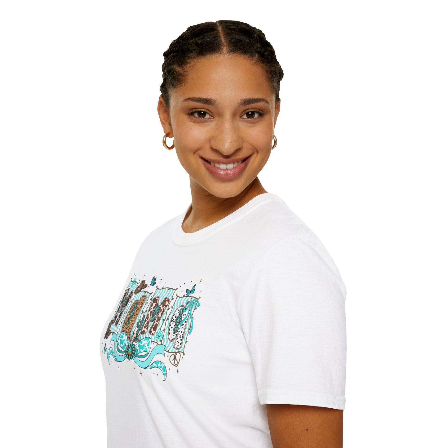 Western Mama T-Shirt — Cowboy Hat & Boots with Turquoise Accents
