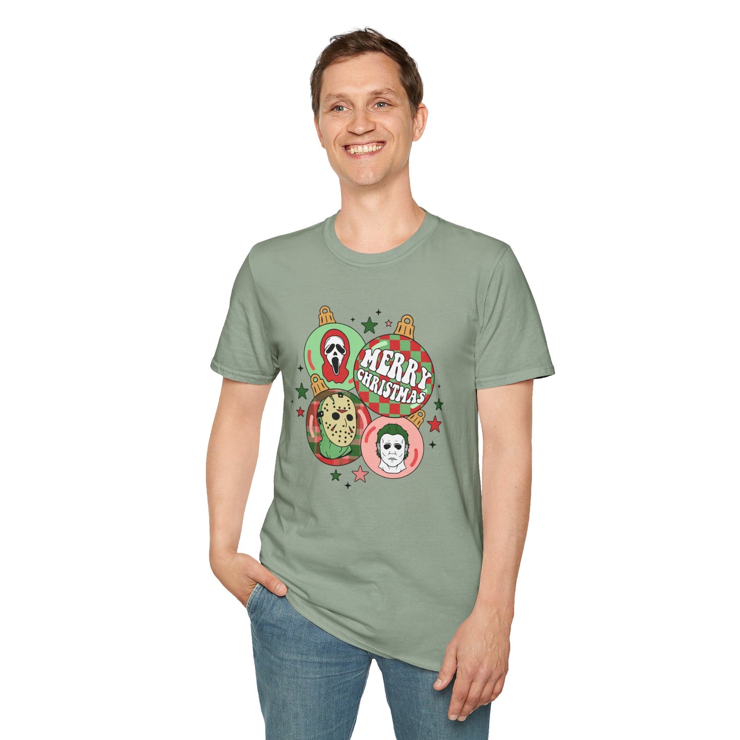 Merry Christmas Horror Unisex Heavy Cotton Tee, Jason Christmas Tee, Scream Christmas Tee, Michael Christmas Tee, Horror Christmas Tee