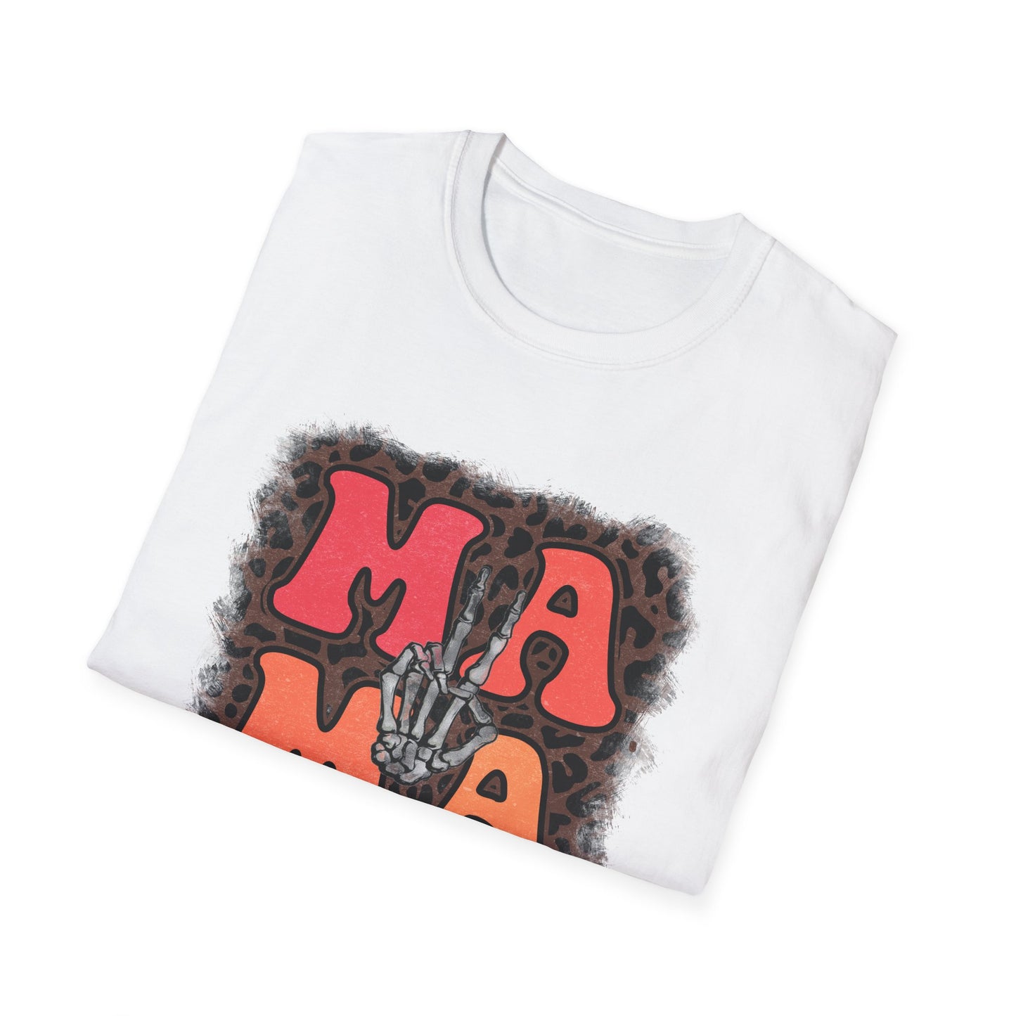 Mama Skeleton Hand Peace Sign T-Shirt | Leopard Background