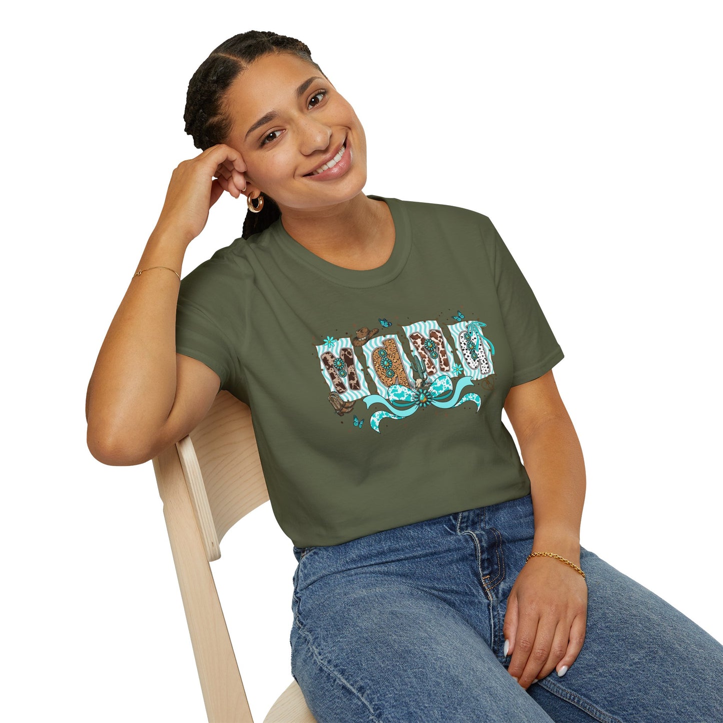 Western Mama T-Shirt — Cowboy Hat & Boots with Turquoise Accents