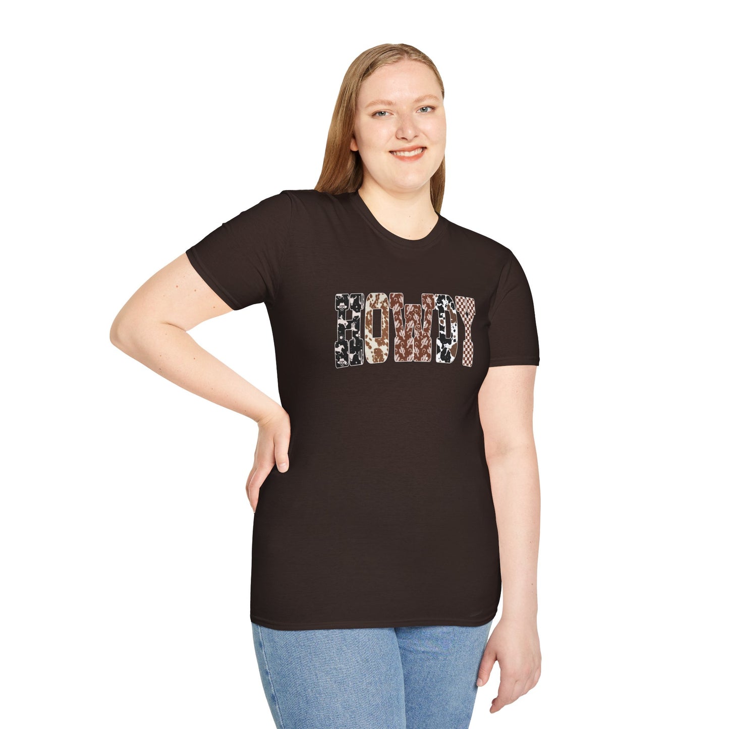 Howdy Cowhide Western Shirt T-Shirt | Cowboy Cactus Checkered Print