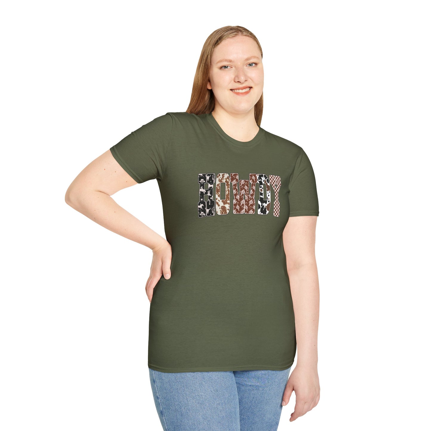 Howdy Cowhide Western Shirt T-Shirt | Cowboy Cactus Checkered Print