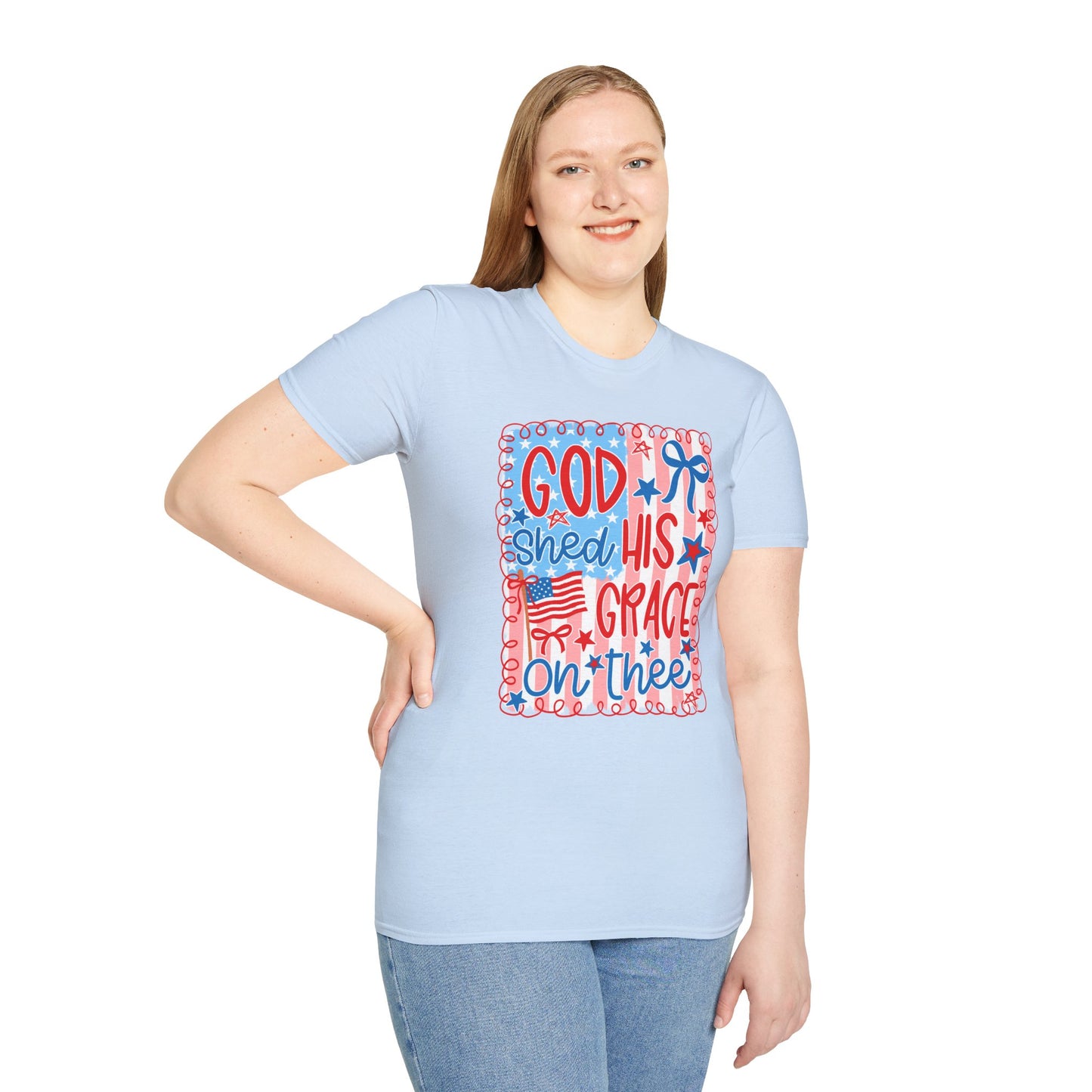 God Shed His Grace on the Red White and Blue T-Shirt | Americana Faith