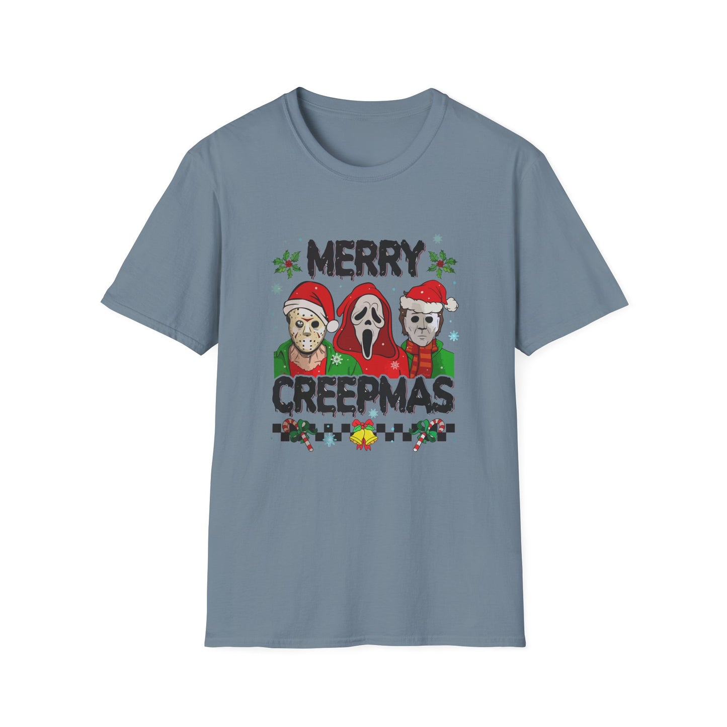 Merry Creepmas Unisex Heavy Cotton Tee, Horror Christmas Tee, Jason, Christmas Tee, Scream Christmas Tee, Michael Christmas Tee