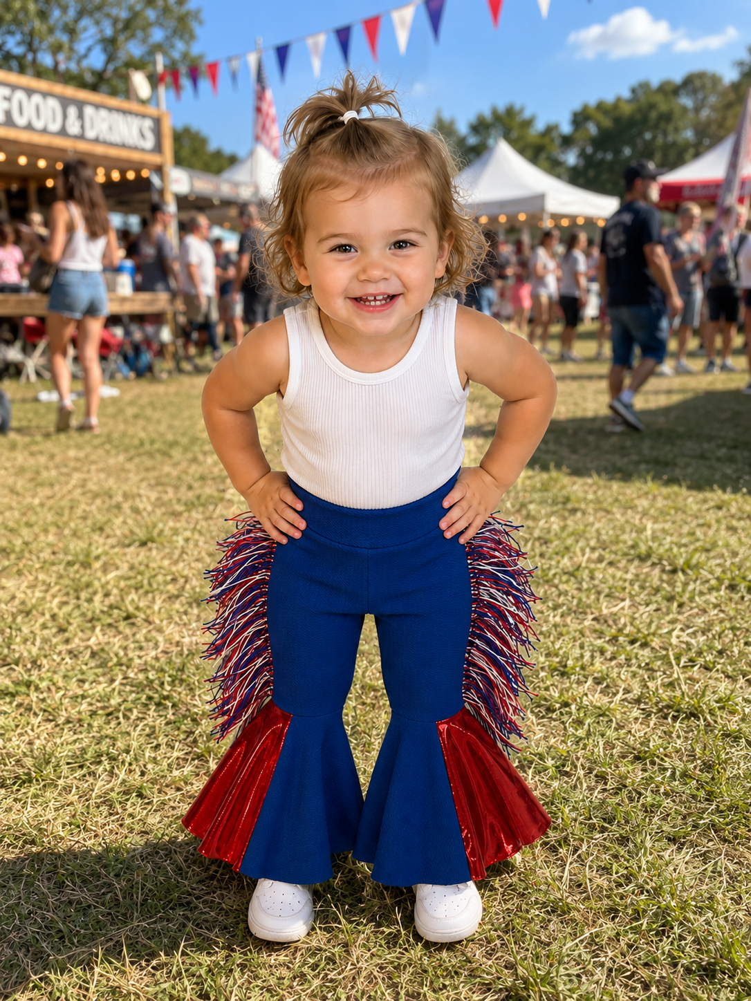 Red, White and Blue Festive Bell Bottoms with Red Shimmer