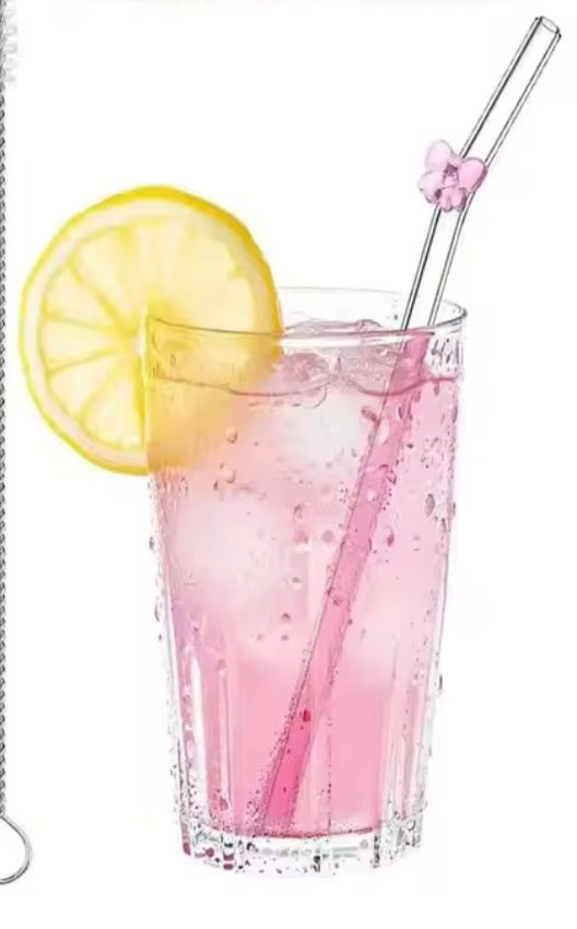 Glass a Straw with Pink Bow
