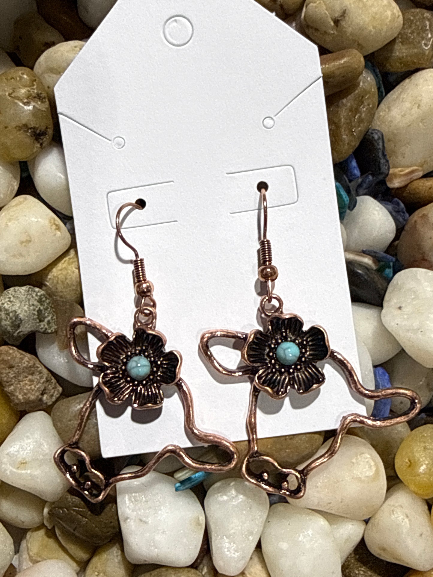 Copper Cow Head Earrings with Turquoise