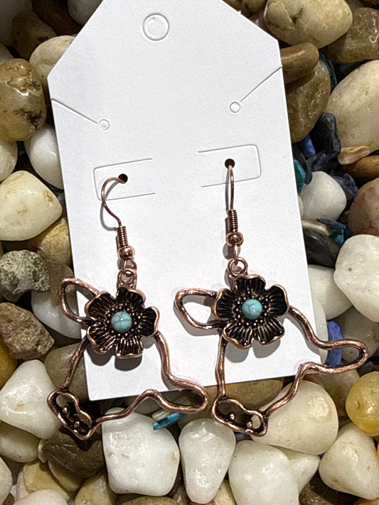 Copper Cow Head Earrings with Turquoise