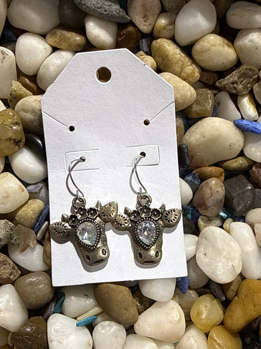 Cute Cow Earrings with Large Stone