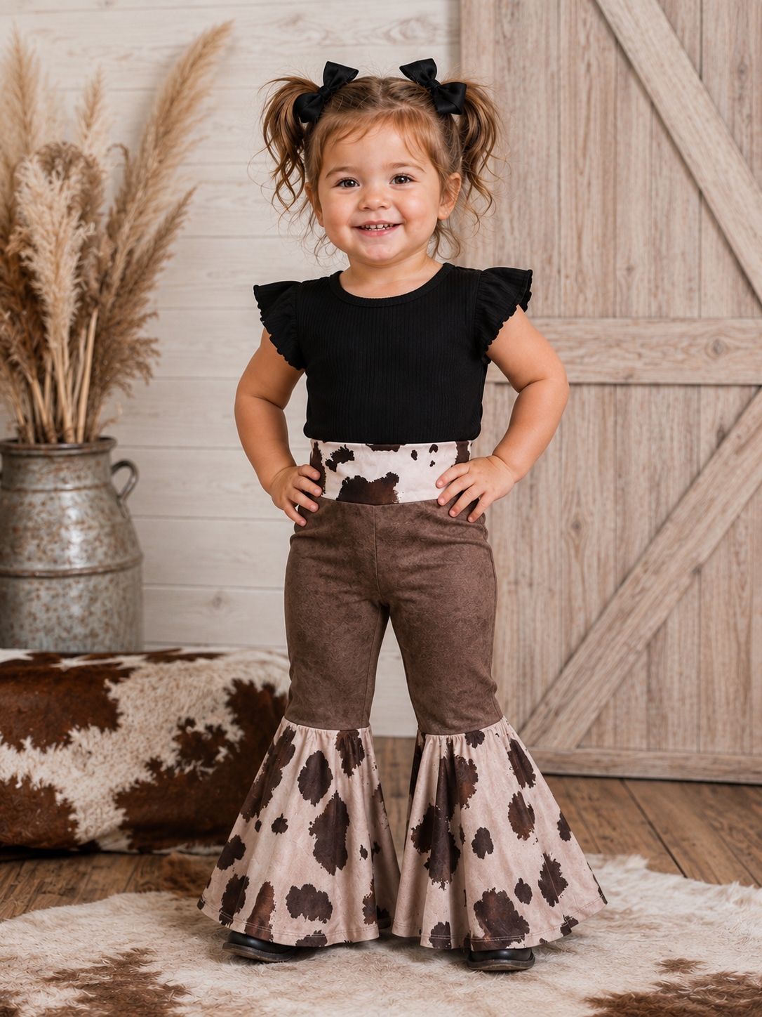 Brown Micro Suede Girls Bell Bottoms