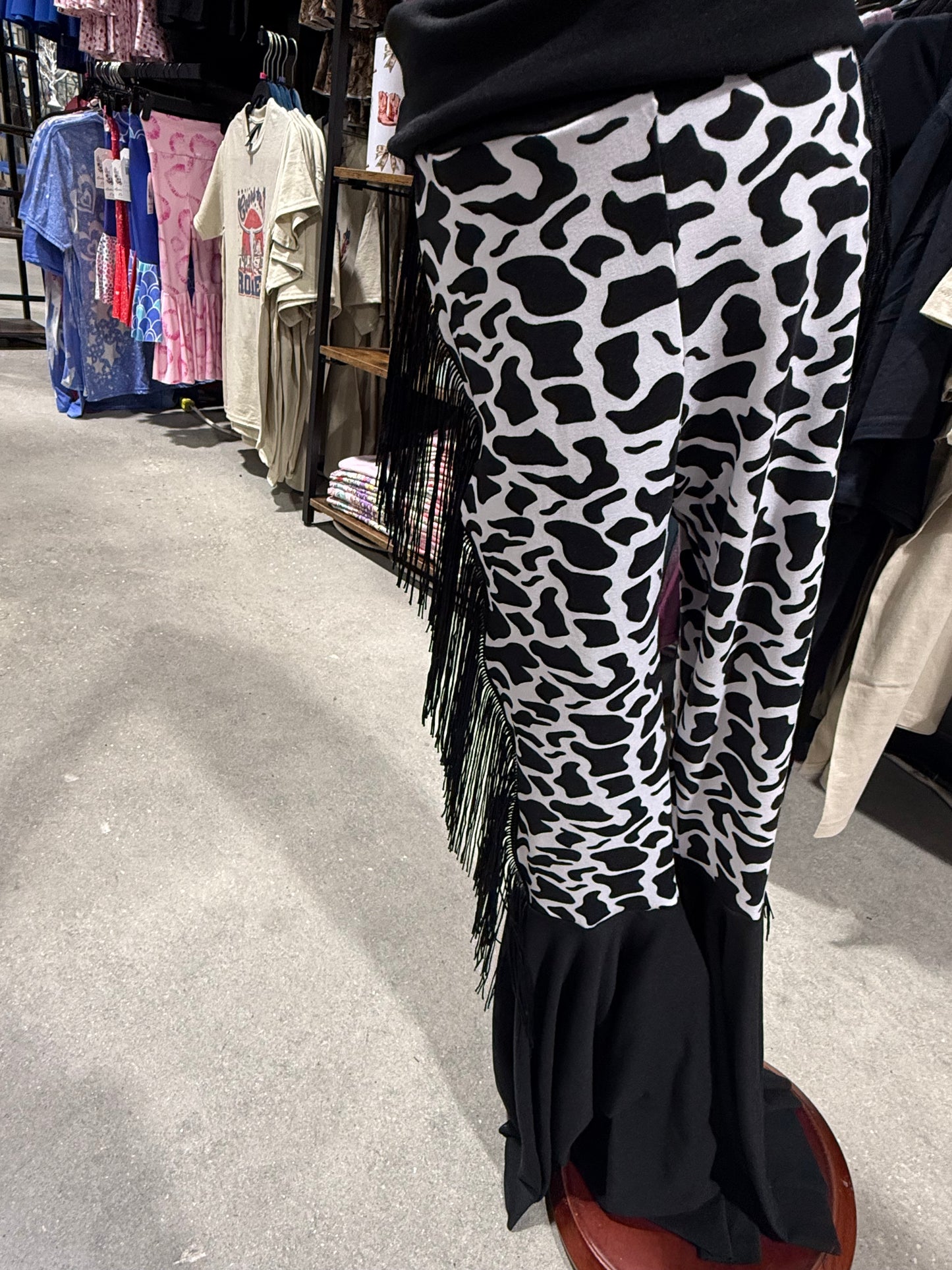 Cow Print Bell Bottoms with Fringe