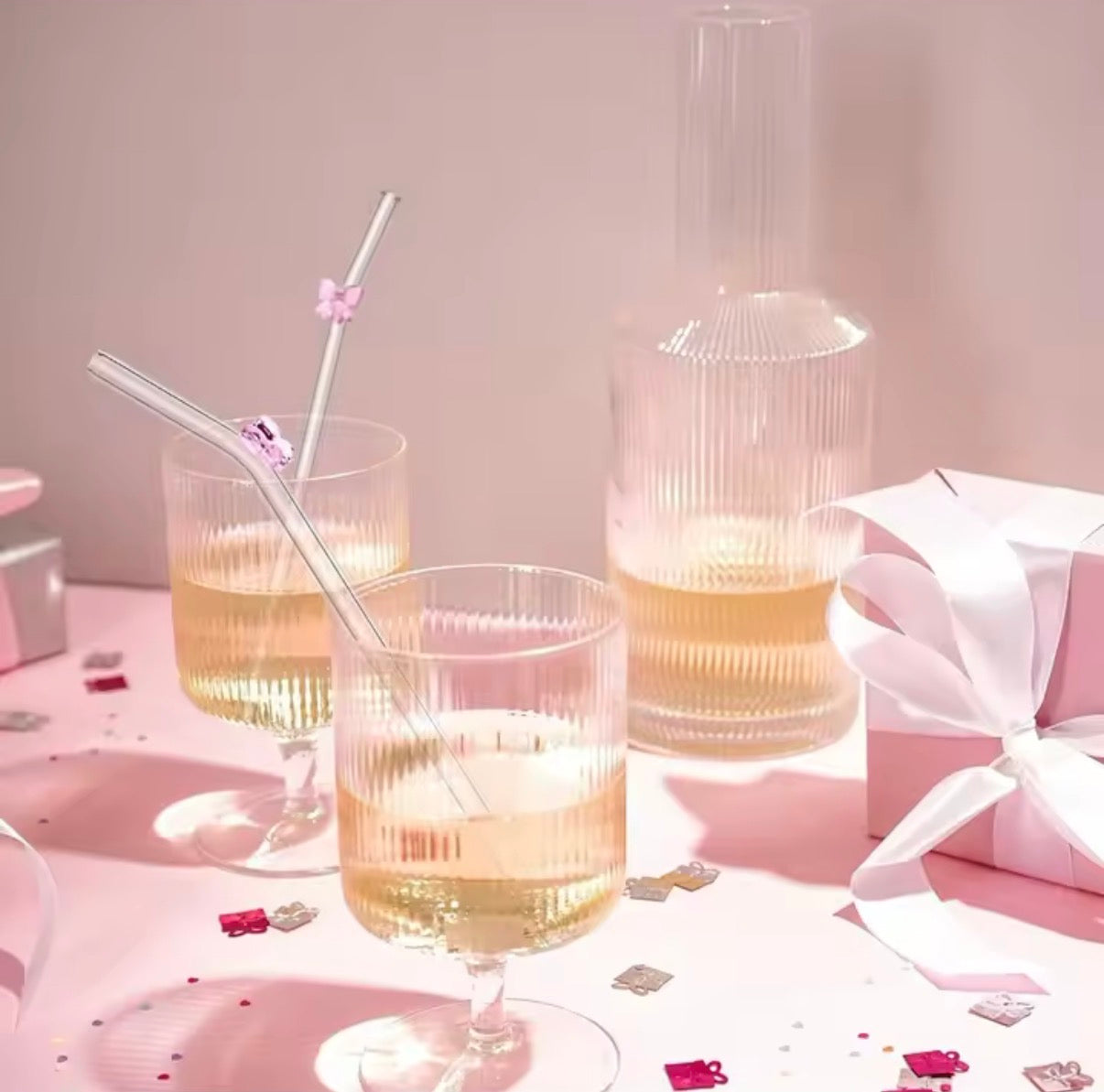 Glass a Straw with Pink Bow