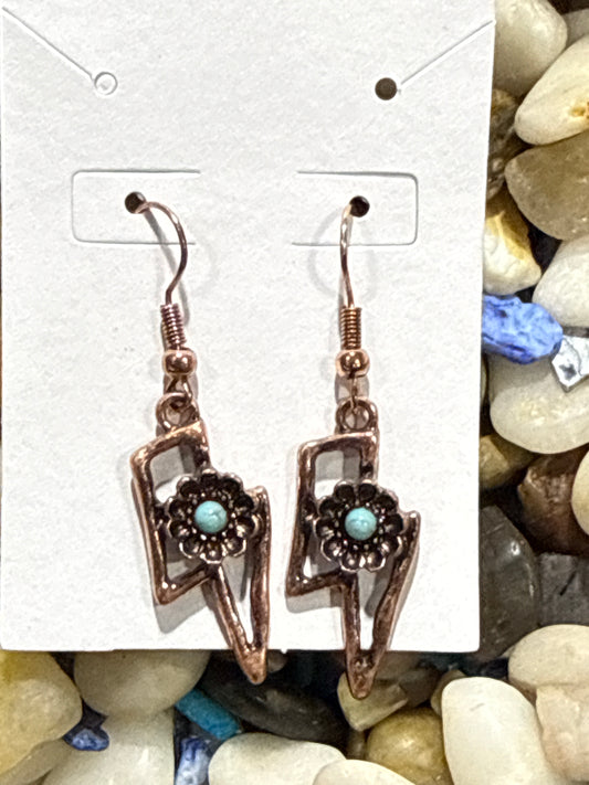 Copper Lightning Bolt Earrings