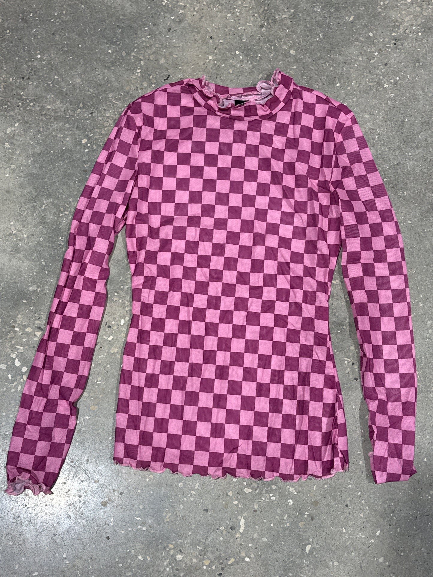 Pink Checkered Mesh Long Sleeve
