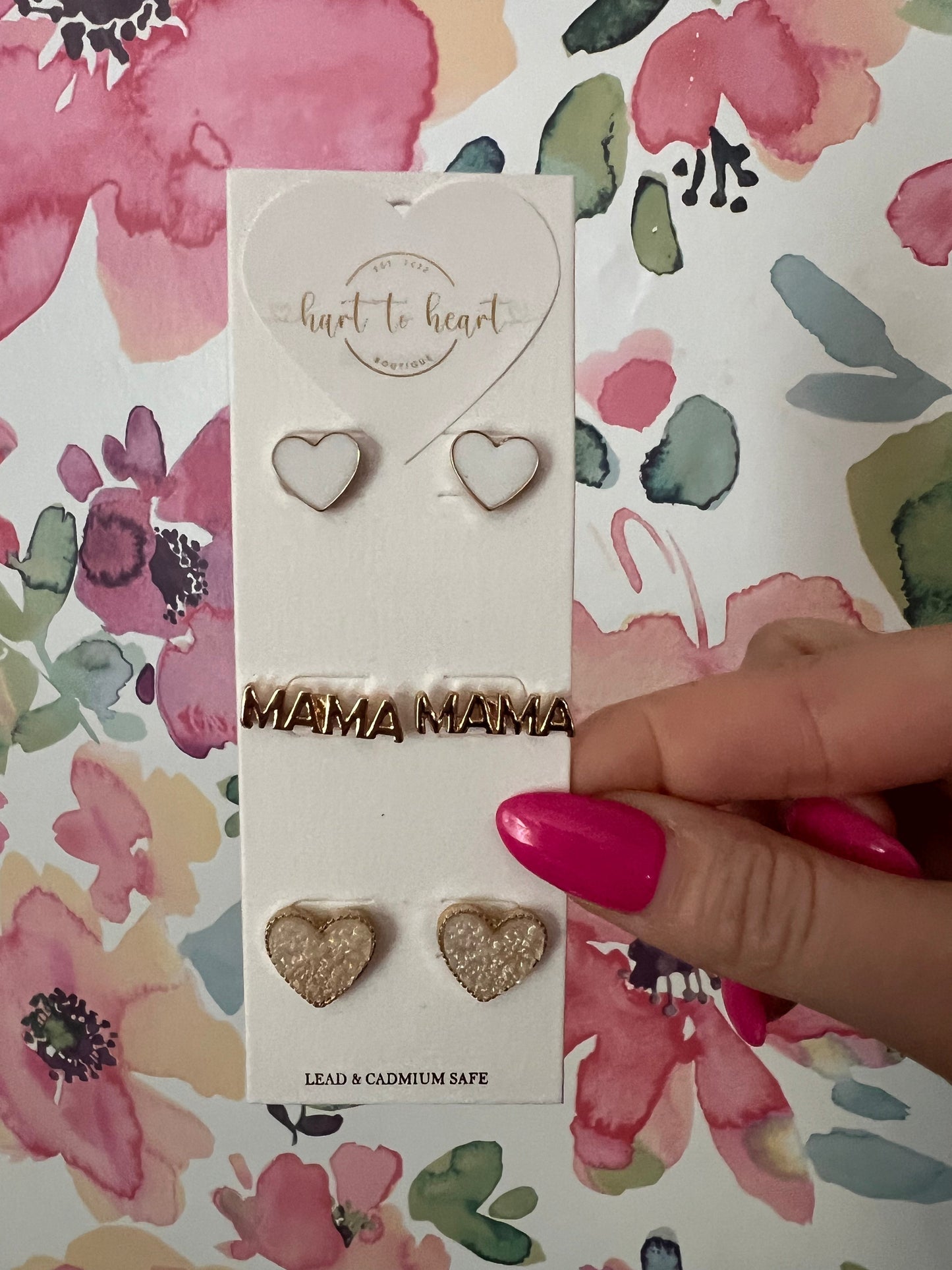 Mama Heart Earrings- 3 set- White— The Gathering Cafe
