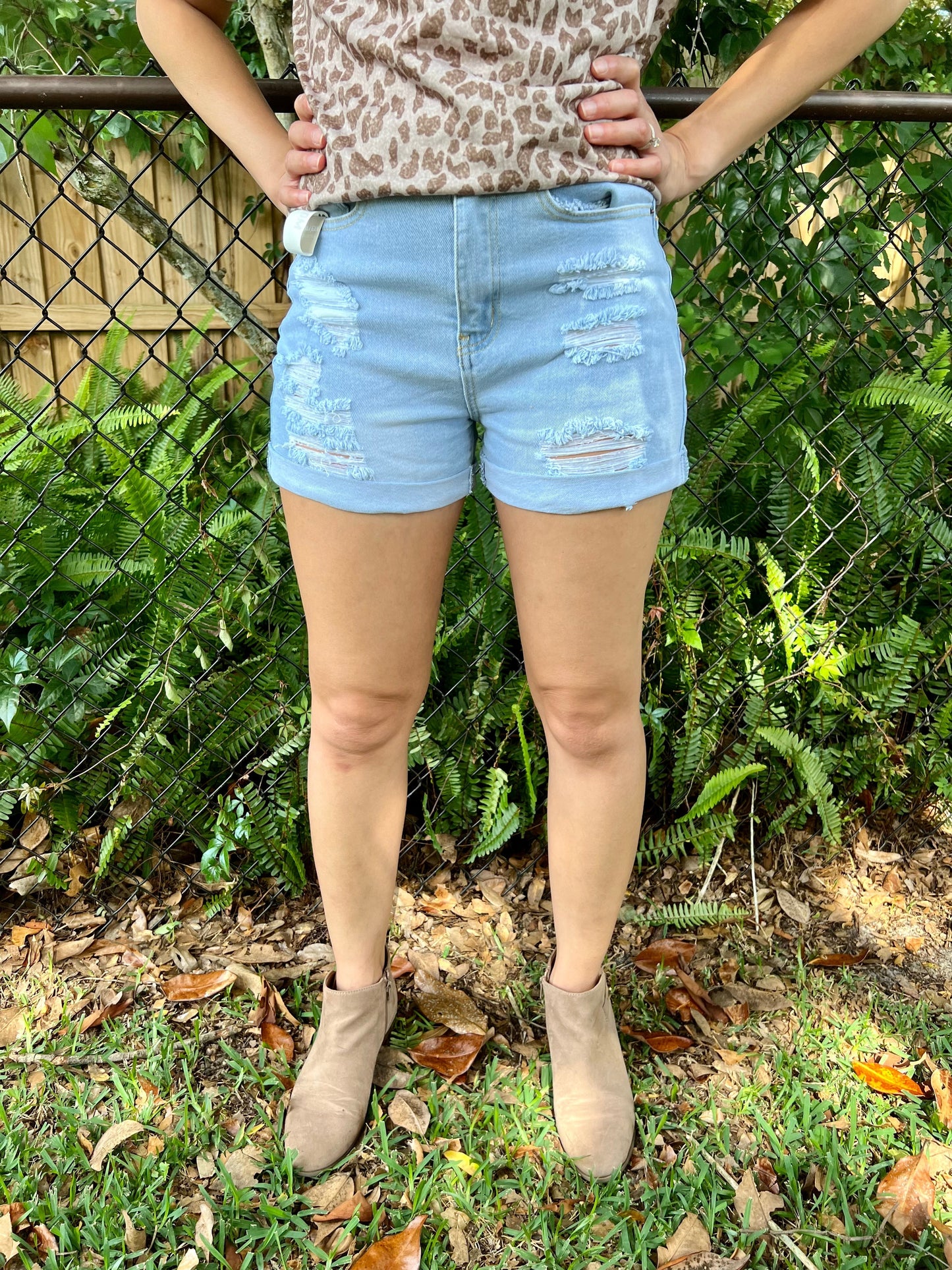 Destructed Mom Shorts Medium Wash- Plus