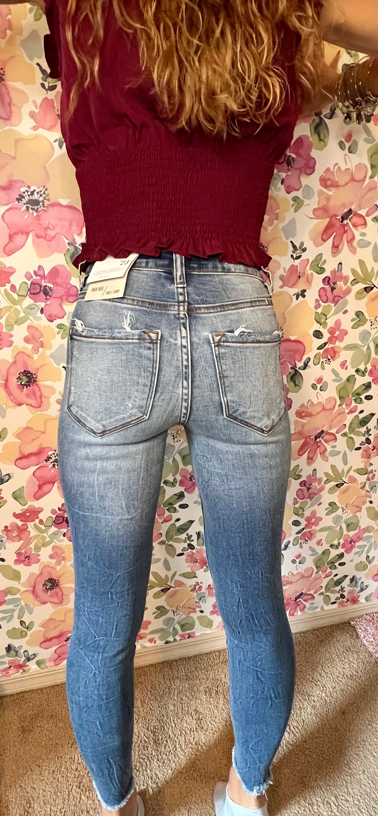 Kan Can High Rise Skinny Distressed Jeans (Medium Wash)