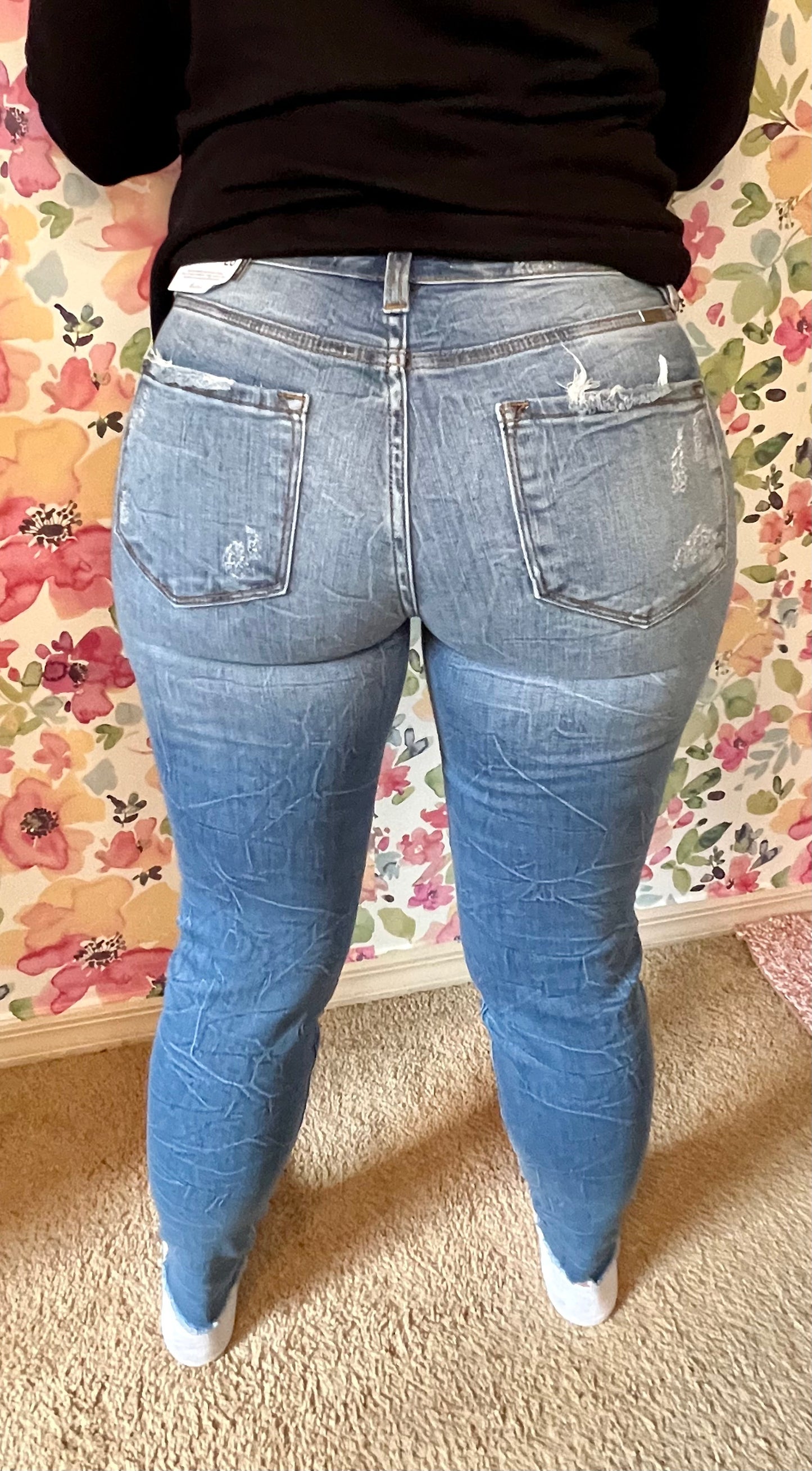 Kan Can High Rise Skinny Distressed Jeans (Medium Wash)