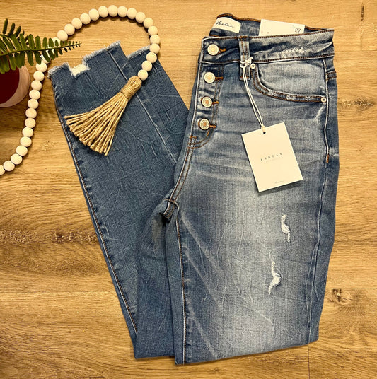 Kan Can High Rise Skinny Distressed Jeans (Medium Wash)