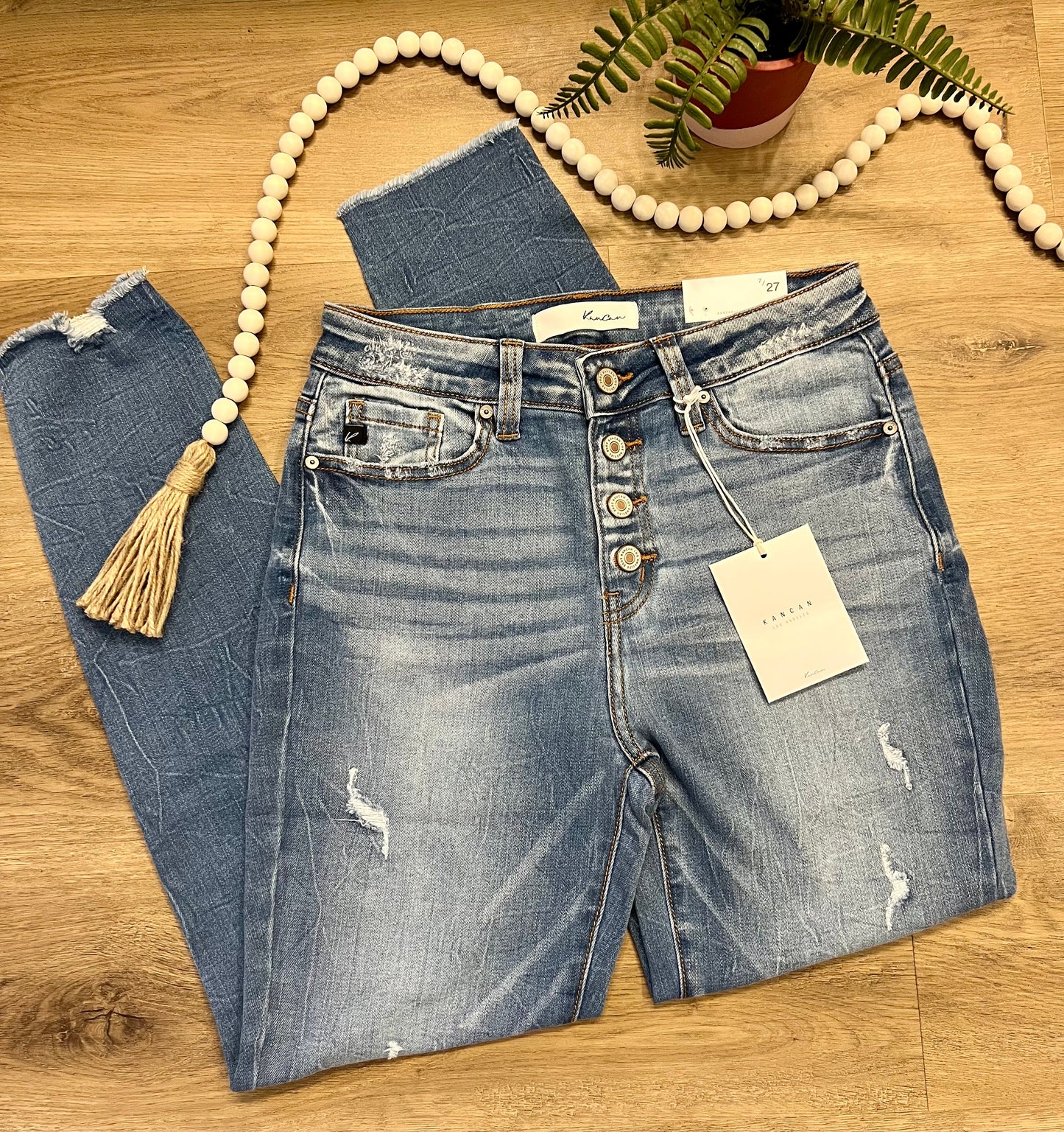 Kan Can High Rise Skinny Distressed Jeans (Medium Wash)