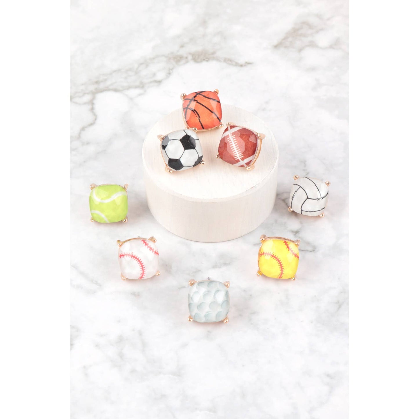 Trendy Sporty Cushion Cut Epoxy Stud Earrings— The Gathering Cafe