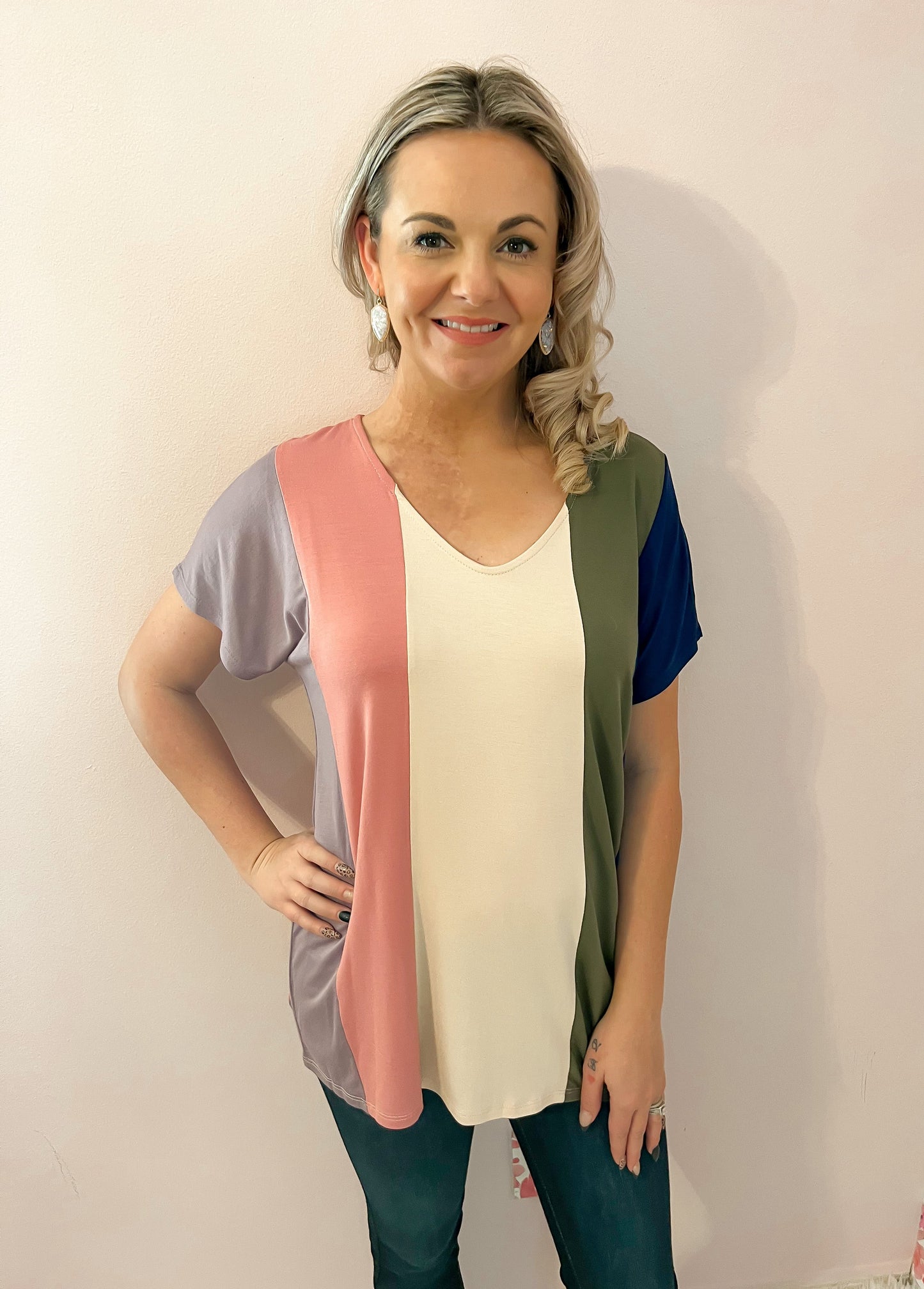Color Block Top - Lavender/Mauve/Olive/Navy