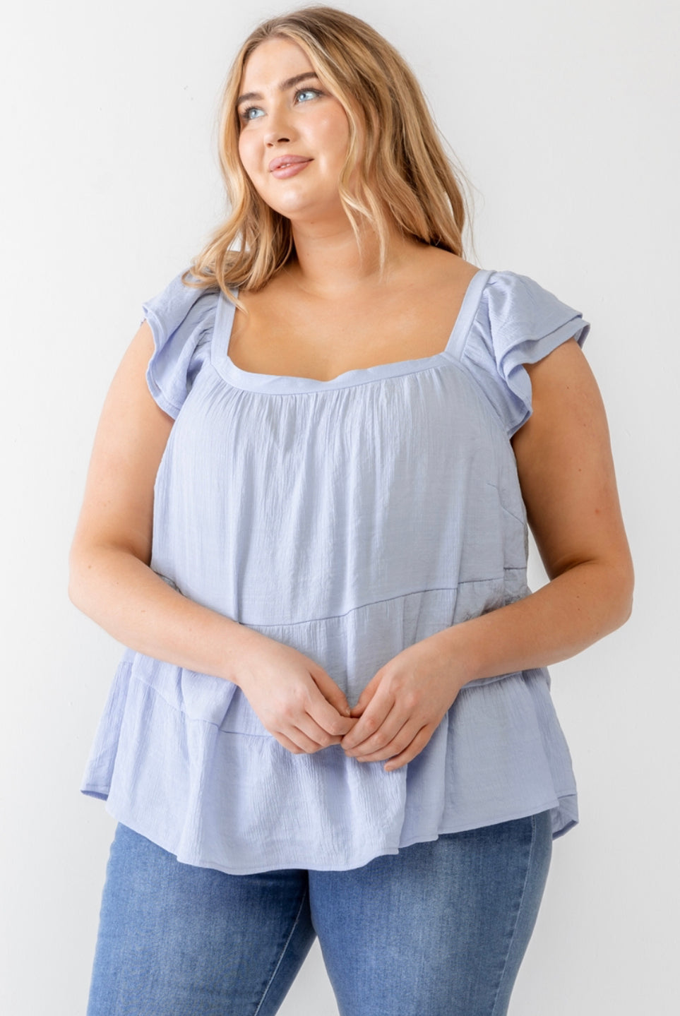 Short Sleeve Flare Hem Top- Plus