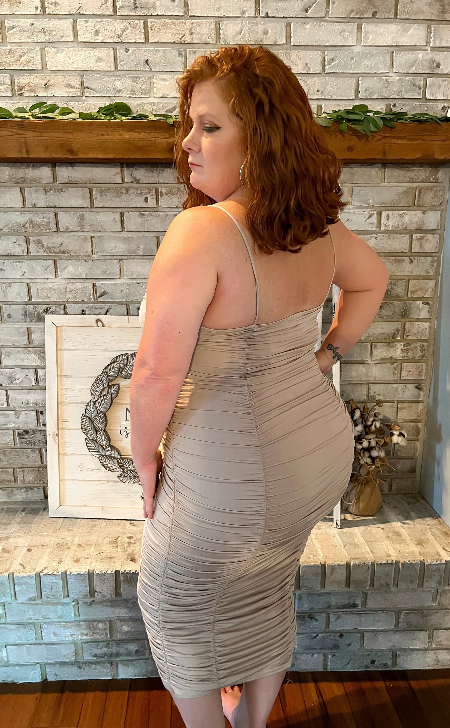 Ruched Sleeveless Midi Dress- Plus