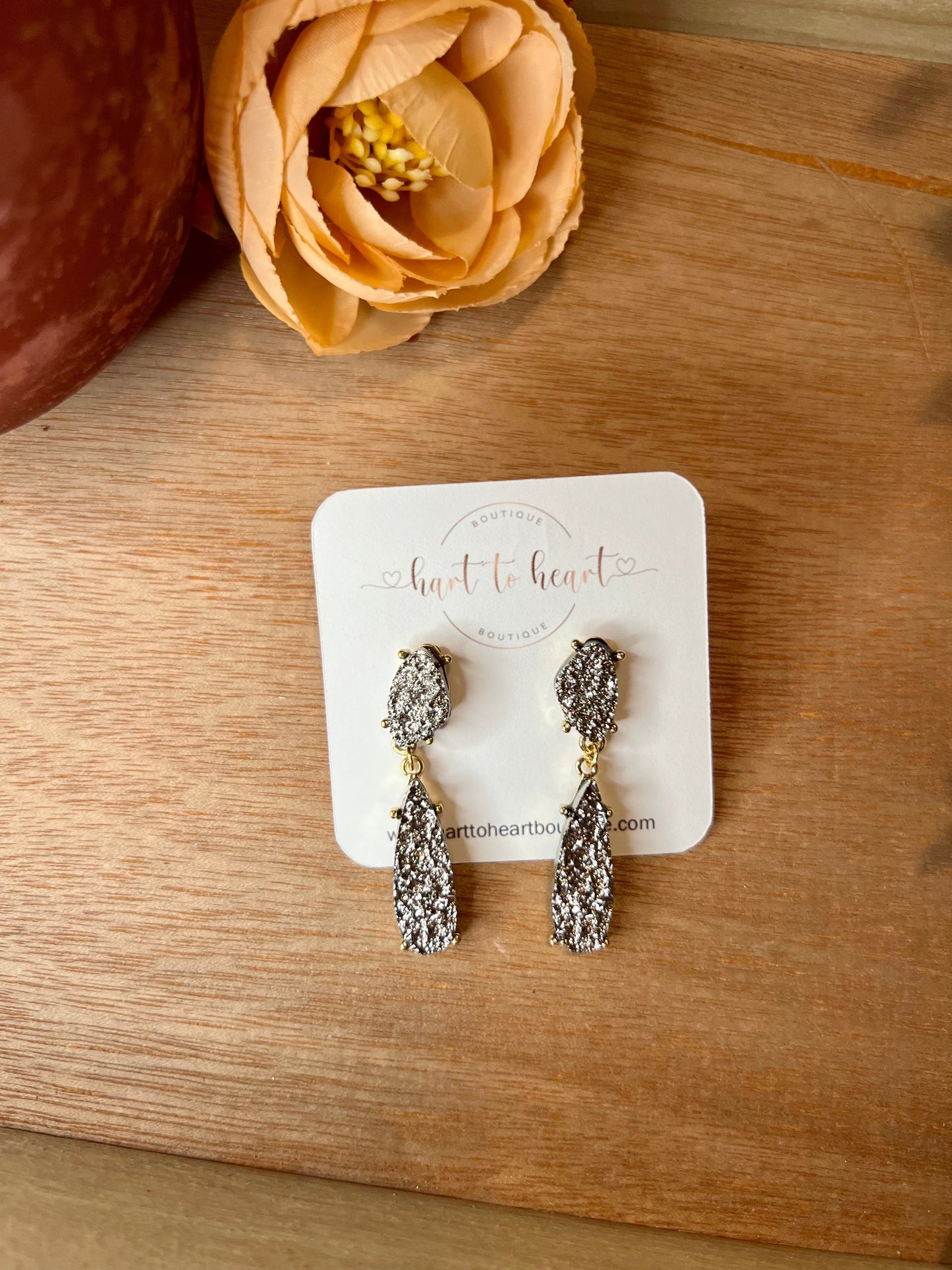 Druzy Teardrop Dangle Earrings